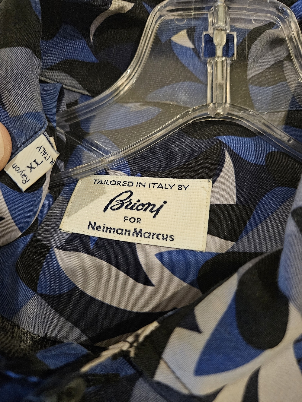 Vintage Neiman Marcus Brioni Blue/Black/Gray Abstract Silk Button-Down Shirt